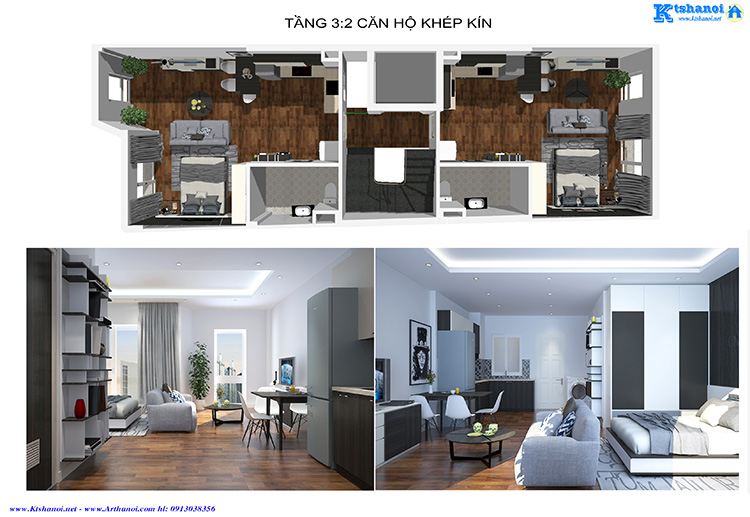 Bản vẽ tầng 2 mẫu thiết kế nhà cho thuê căn hộ sau