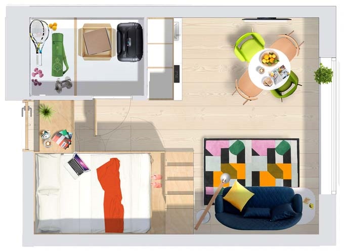 Thiết kế nội thất thông minh cho căn hộ 19m2 rộng rãi
