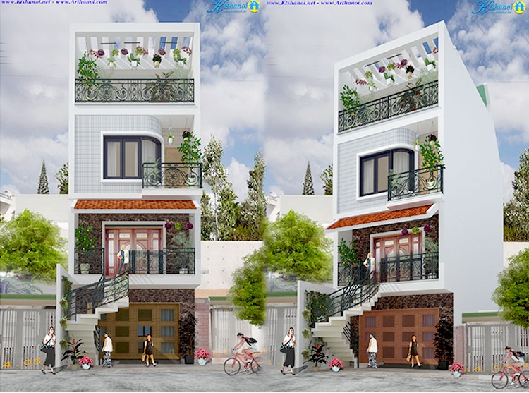 Thiết kế nhà phố 5x13m cầu thang ngoài