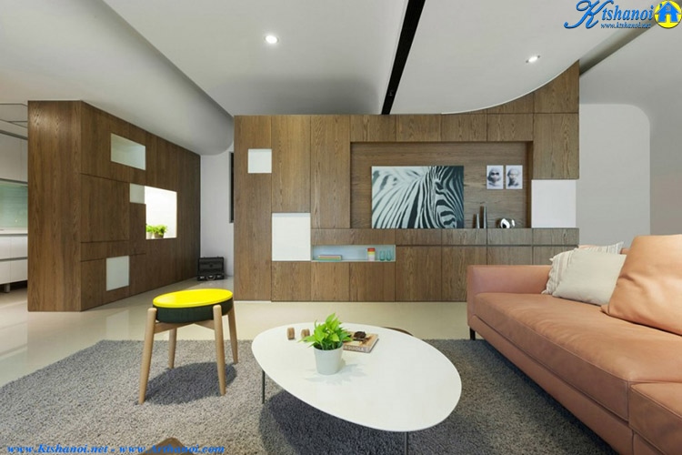 Thiết kế nội thất phòng khách với gam màu nâu gỗ sang trọng 2015