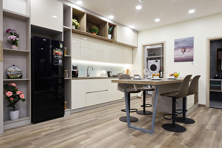 Thiết kế nội thất chung cư không gian bếp + bàn ăn 